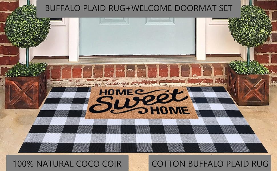 Buffalo plaid rug+welcome doormat set