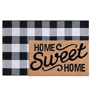 28x43in buffalo plaid rug+ welcome mat set